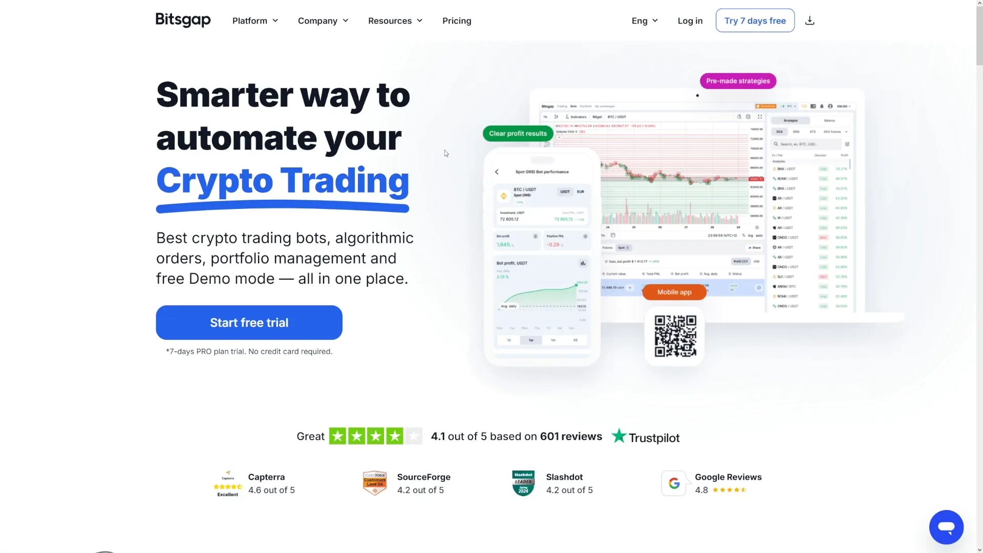 Bitsgap crypto arbitrage platform interface