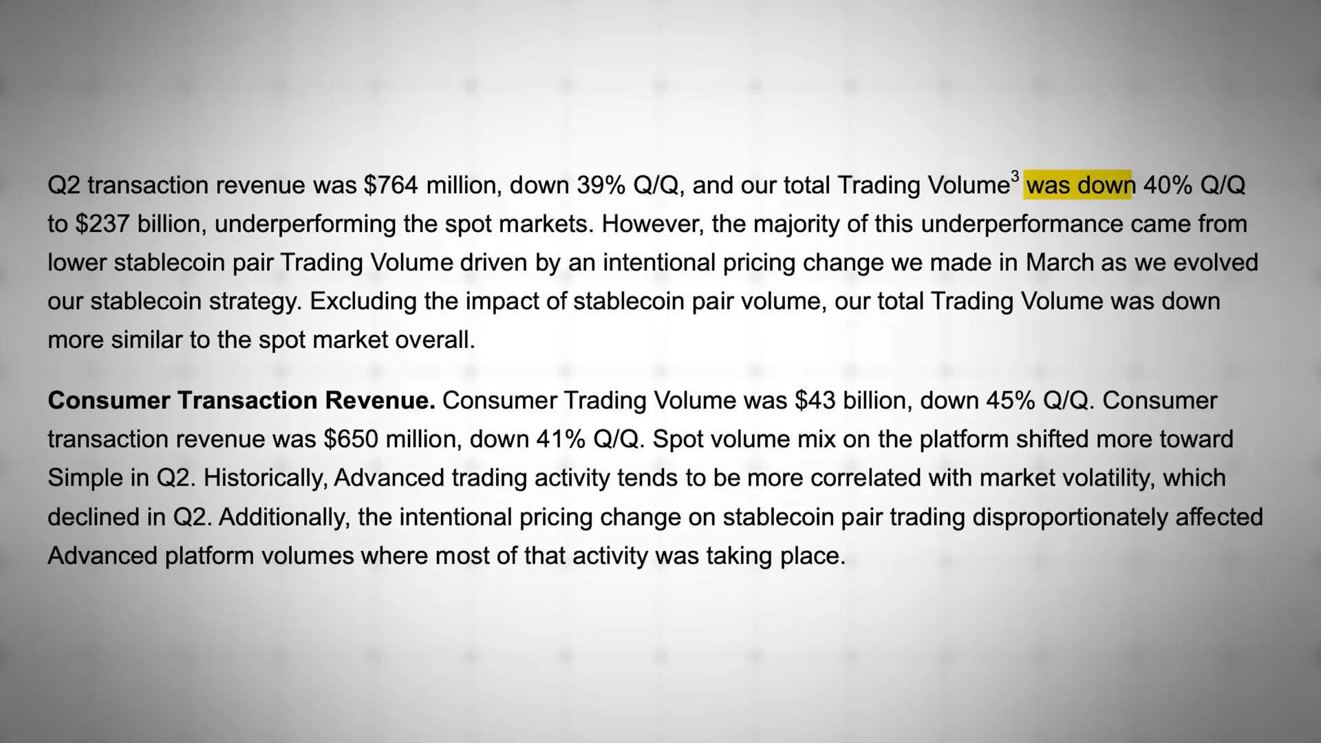Trading volume drop charts showing consumer versus institutional