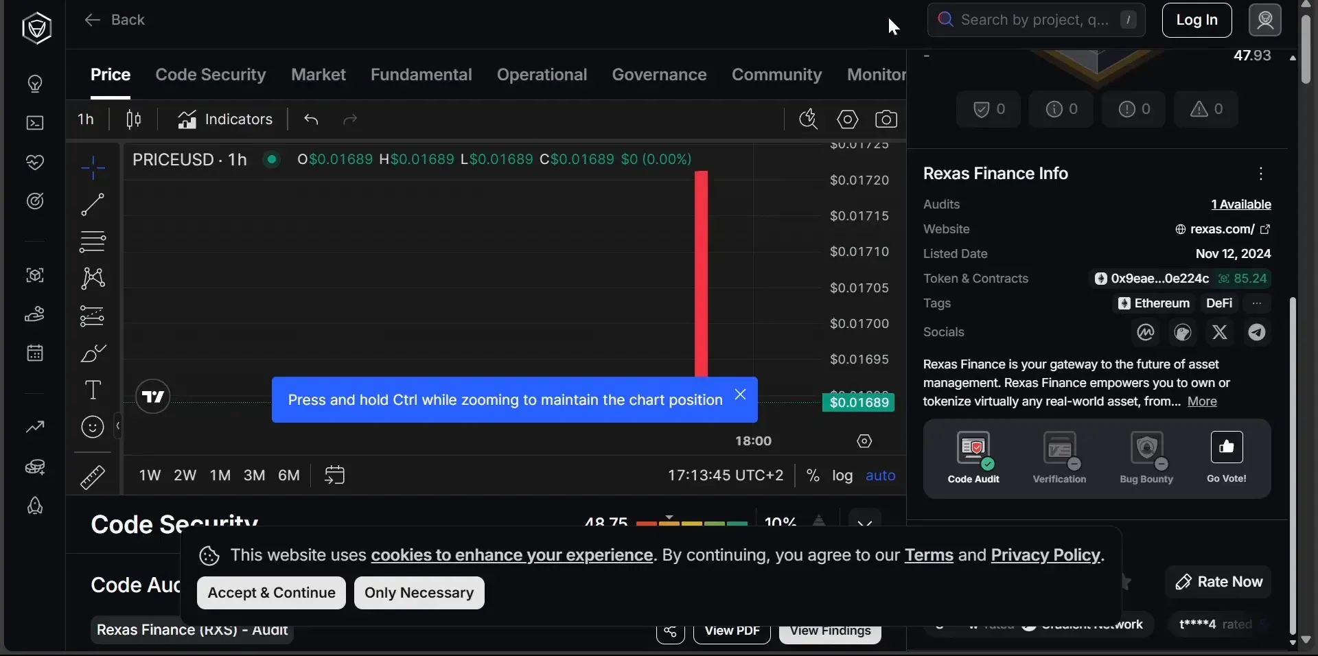 Close-up of audit claim on Rexus website