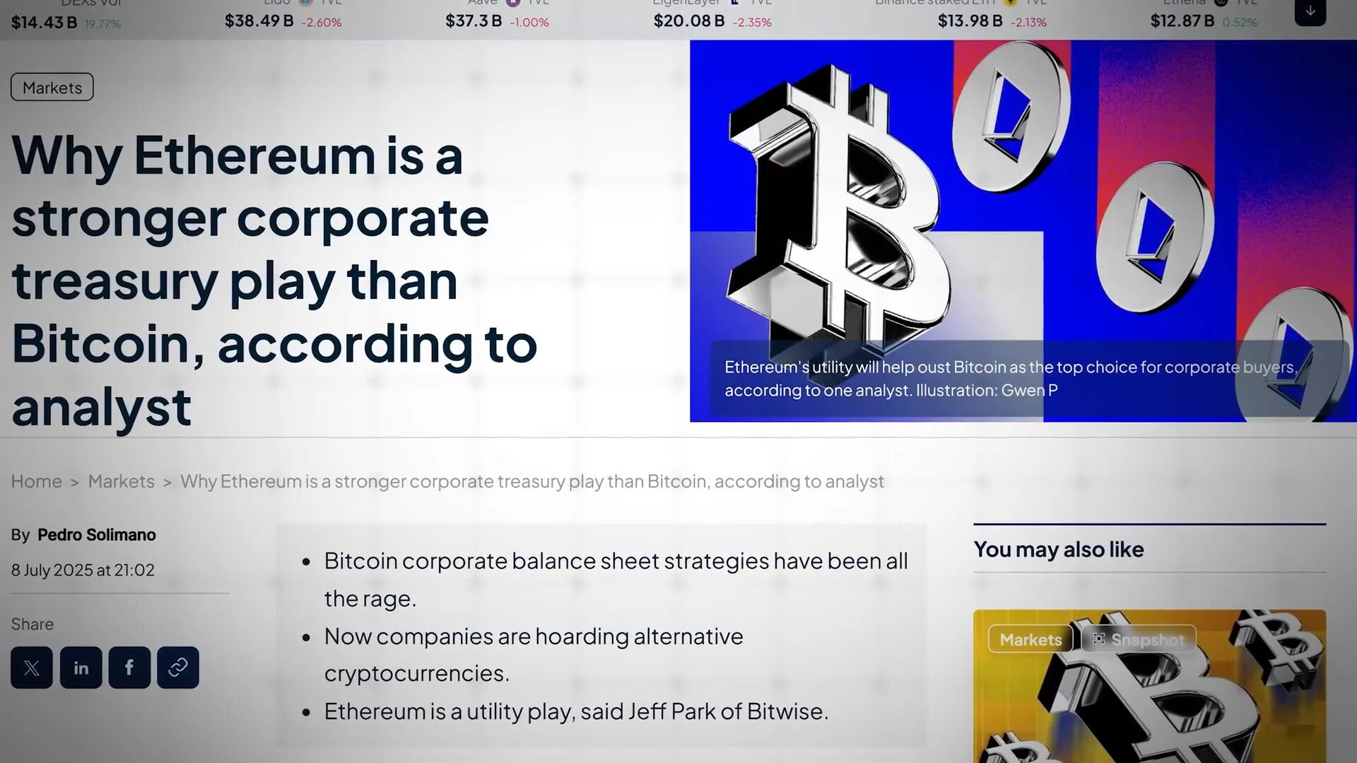 Side-by-side comparison table with ETH treasuries vs BTC treasuries on yield, risk, and MNAV