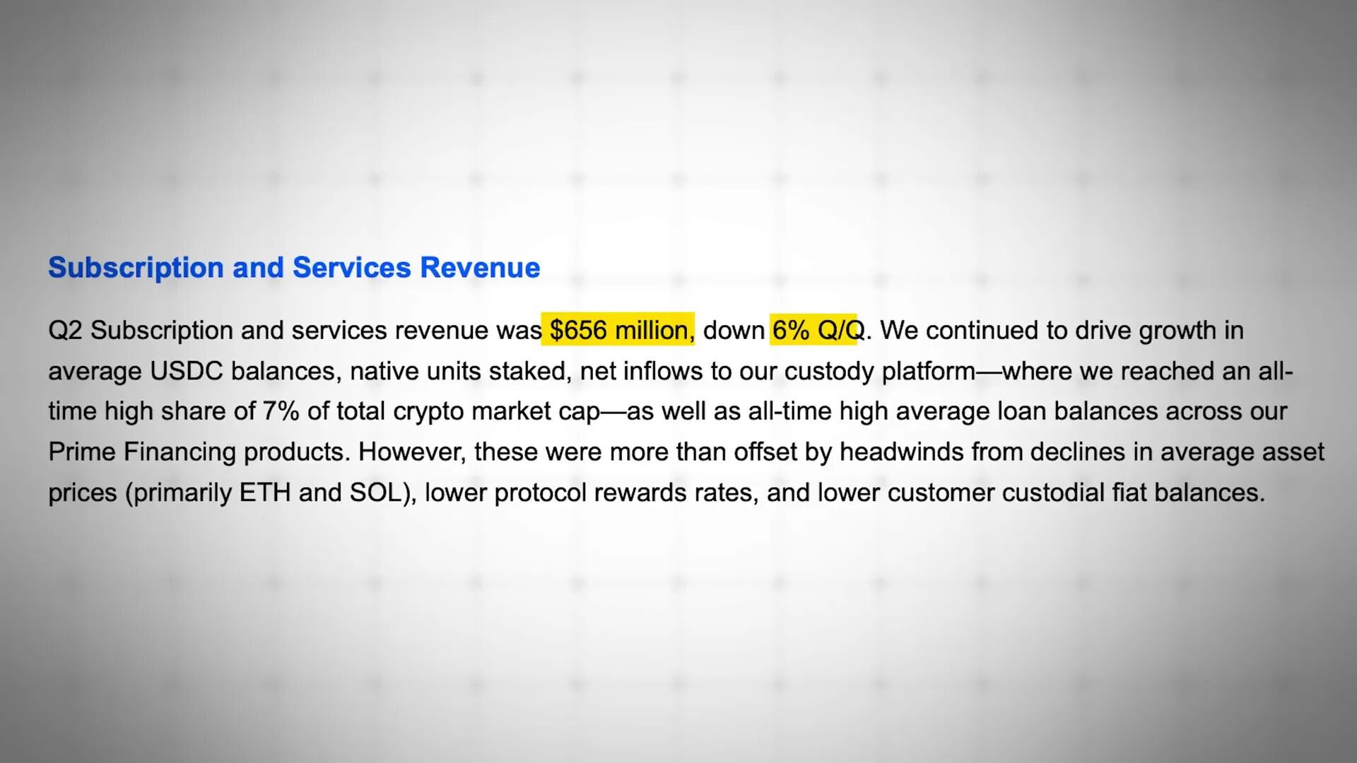 Subscriptions and services performance including USDC growth
