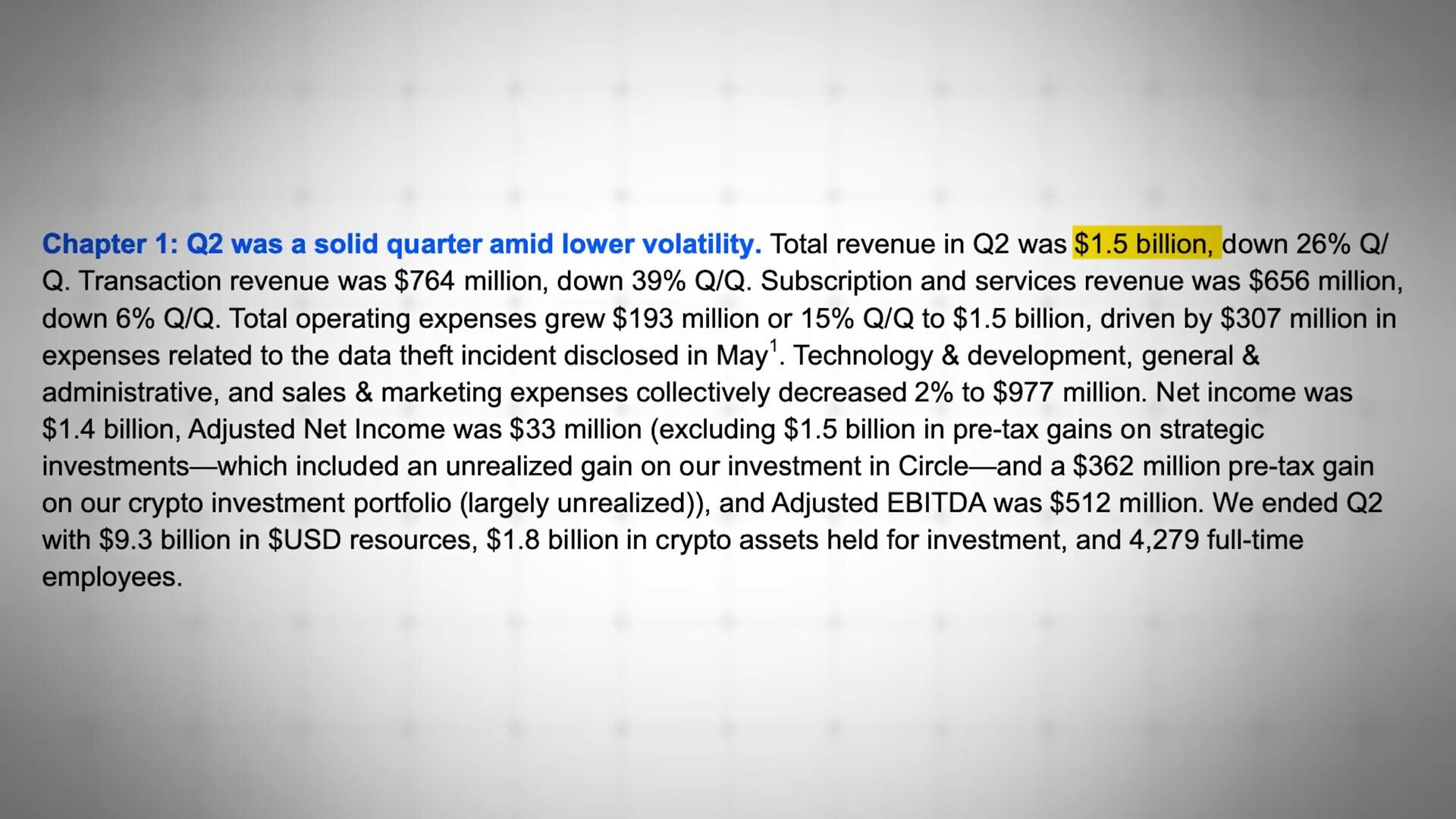 Coinbase Q2 total revenue results and quarter-over-quarter change