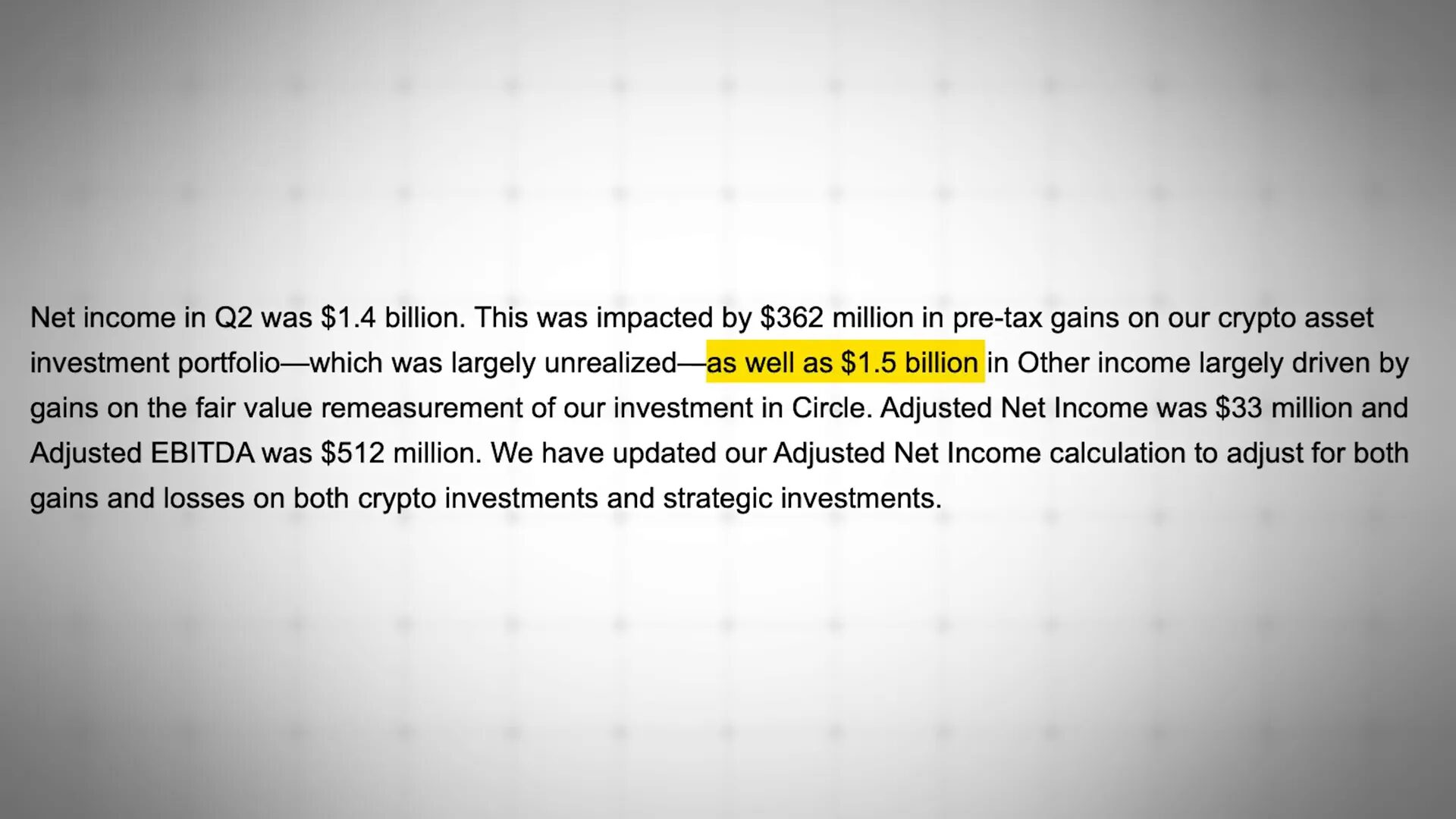 Unrealized gains from Circle investment and crypto portfolio