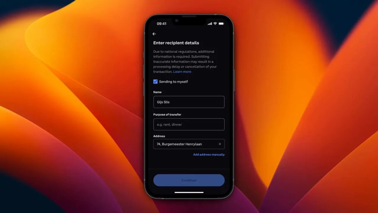 Enter recipient details and tick sending to myself if applicable