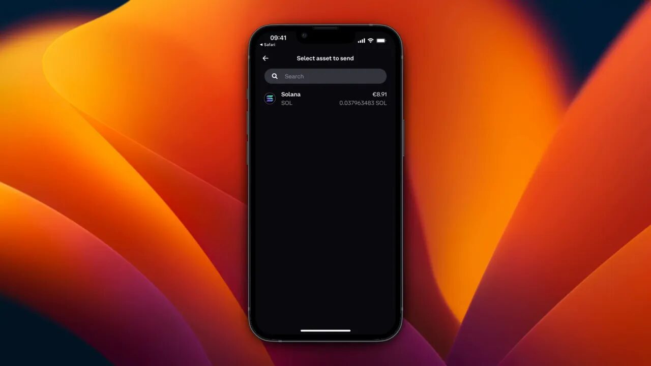 Send Crypto option and Solana selected in Coinbase