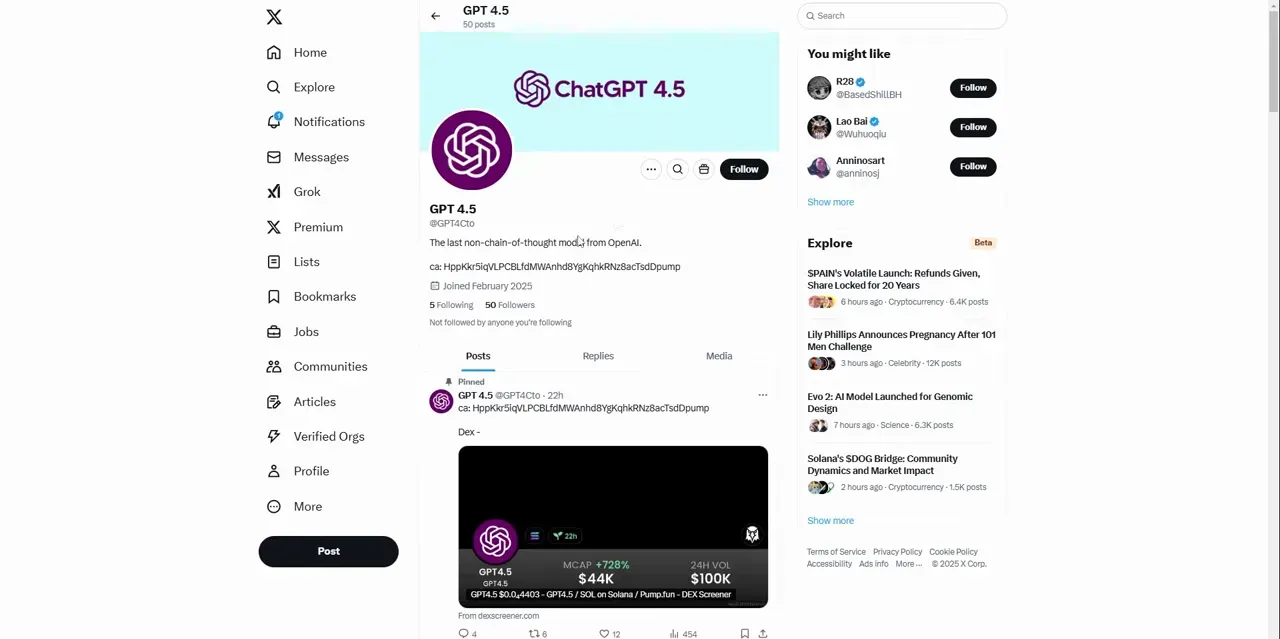 Token Twitter account tweeting about project and roadmap