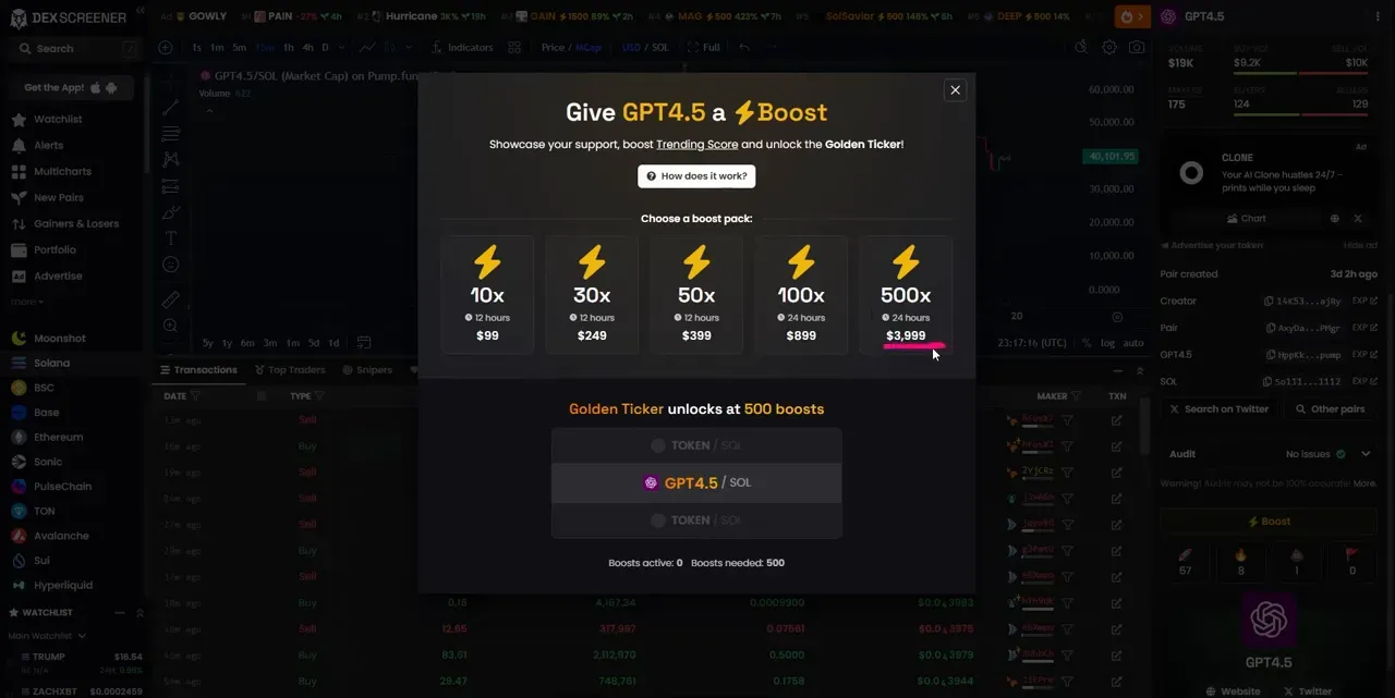 DexScreener boost options and trending score improvements