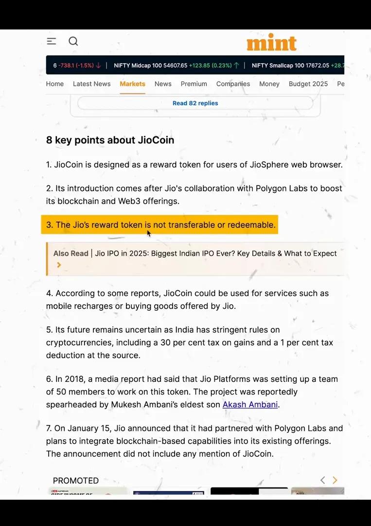 Eight essential things about Jio Coin listed