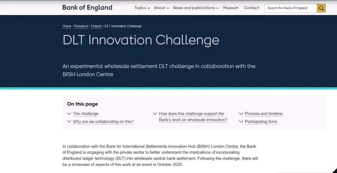 Bank of England and BIS DLT Innovation Challenge