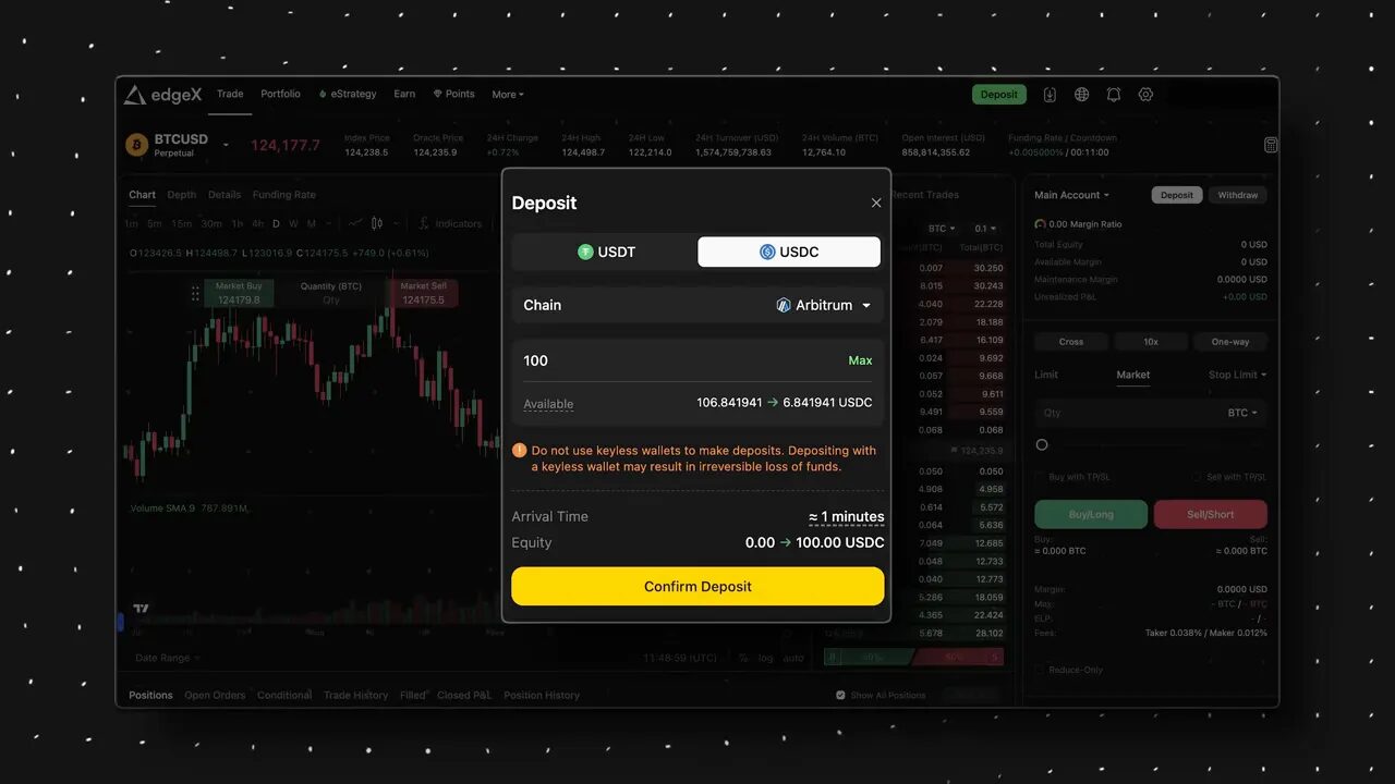 Deposit USDC on Arbitrum via EdgeX deposit flow