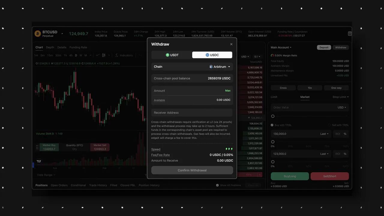 EdgeX withdrawal flow and chain selection