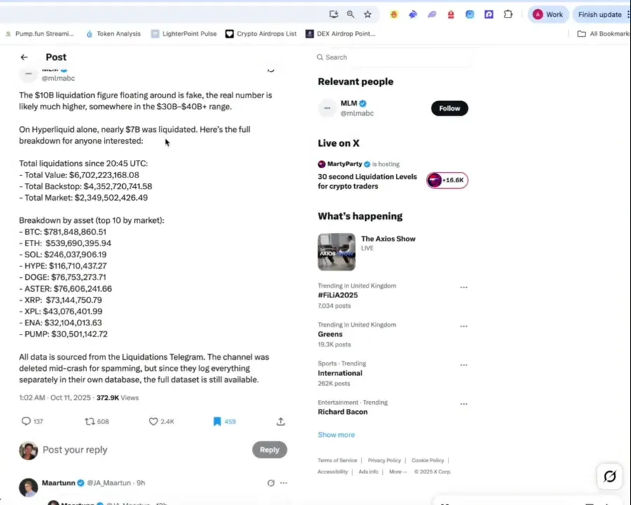 Screenshot showing Hyperliquid liquidation statistics and fees earned