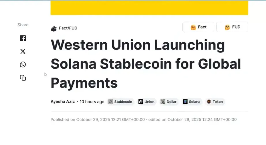 Western Union launched a Solana stablecoin for payments