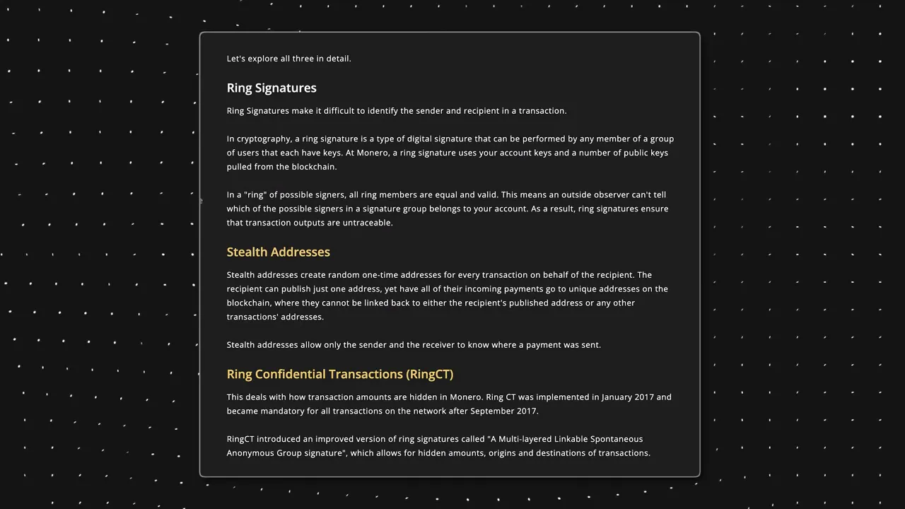 Illustration of ring signatures and stealth addresses