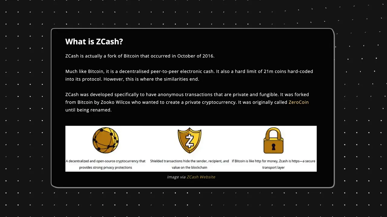 Zcash logo and cryptography visuals