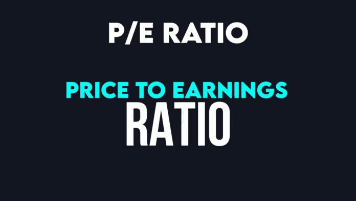 pe-ratio-title-card Bold slide reading 'P/E RATIO' with subtext 'Price to Earnings Ratio' on dark background