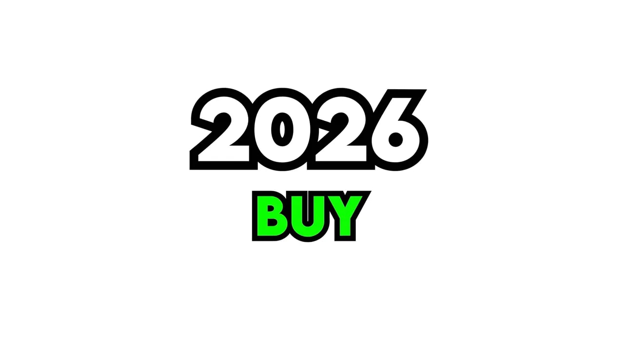 Bold text reading 2026 with green 'BUY' below on white background