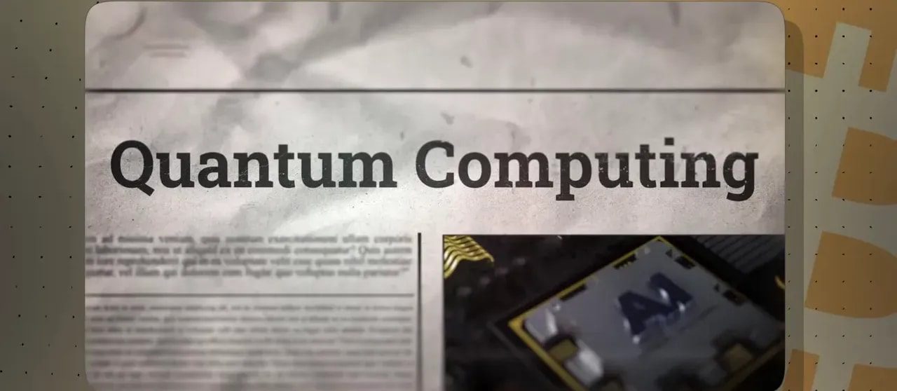 Clear 'Quantum Computing' headline graphic with a hardware image on a CoinBureau-style background.