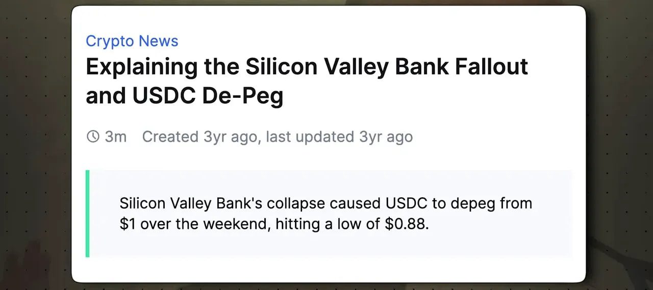 Infographic titled explaining the Silicon Valley Bank fallout and USDC de-peg