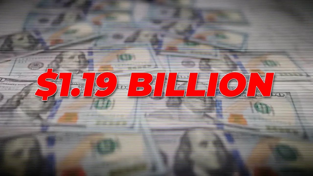 Blurred market background with large red text reading $1.19 BILLION