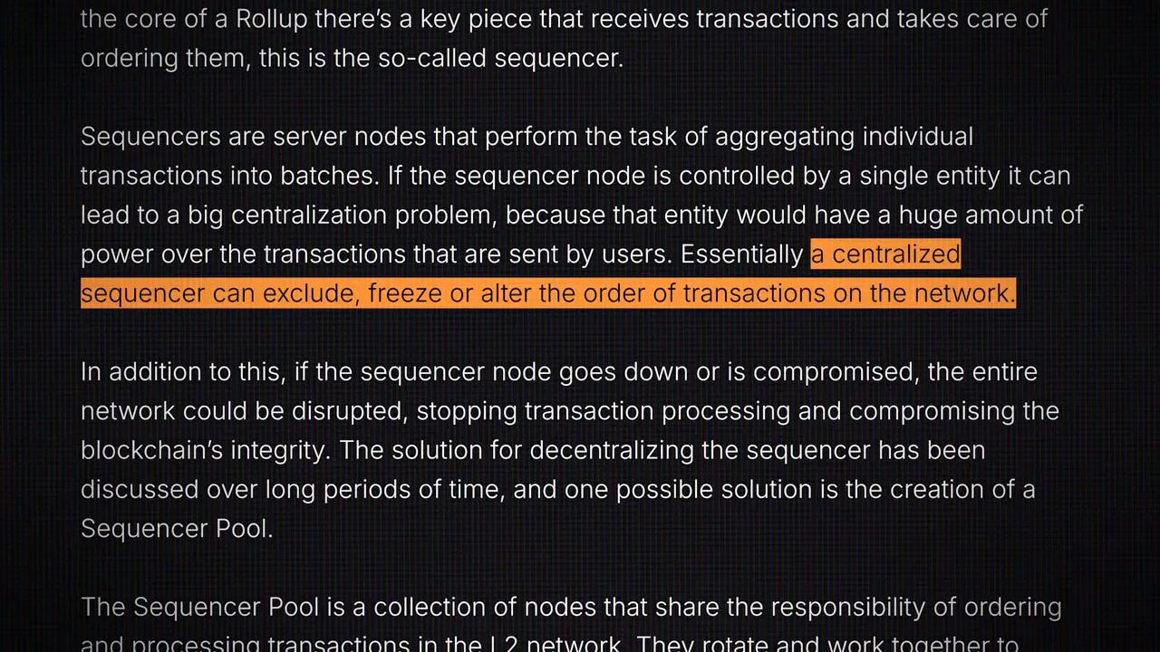 On-screen paragraph describing why centralized sequencers can exclude or freeze transactions