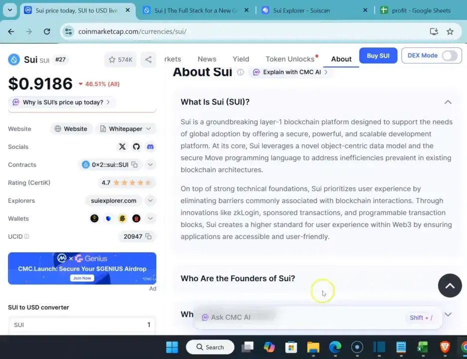 Screenshot of CoinMarketCap “Who are the founders of Sui?” section