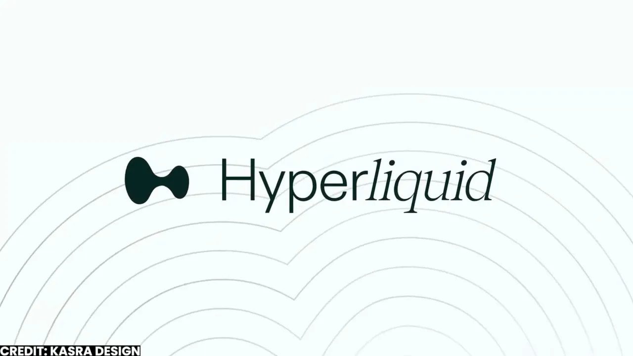 Hyperliquid logo graphic on a pale background with curved line design