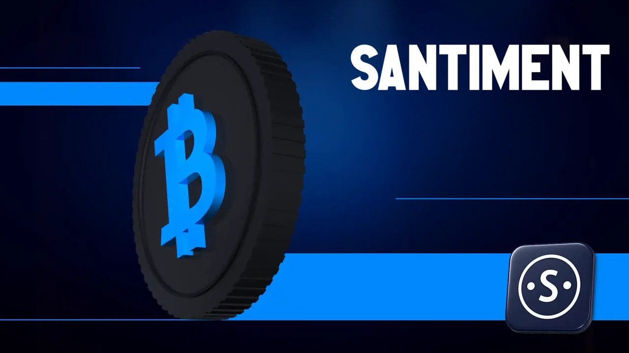 Santiment crypto sentiment tool branding with coin and sentiment icons