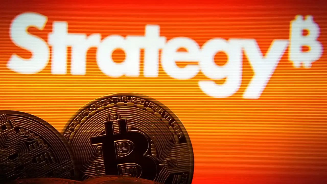 Stylized Bitcoin and ‘strategy’ themed graphic