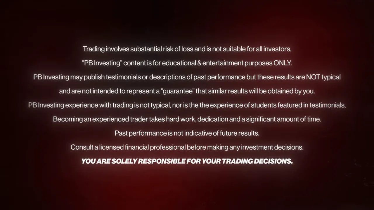 Trading risk disclaimer text shown in a video overlay